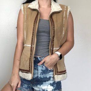 Southwestern Faux Suede Fur Lined Vest
